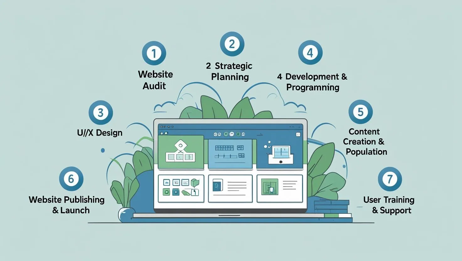 infographie 7 étapes de création de site web