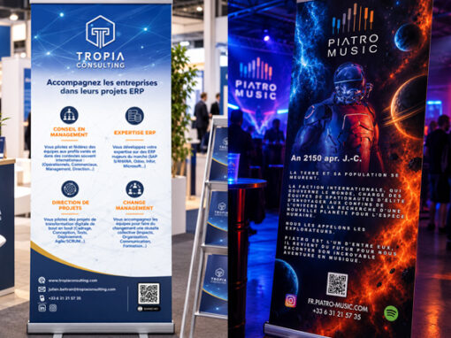 Conception Stand d&rsquo;exposition Rollup Tropia Consulting et Piatro Music Toulouse